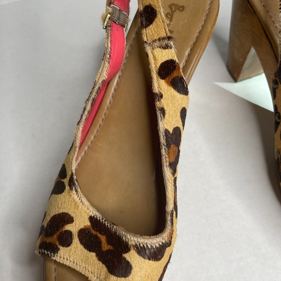 BODEN Size 42/10.5 Wood Leopard Calf Hair Platform Heals Funky Slingback Retro - Picture 6 of 10